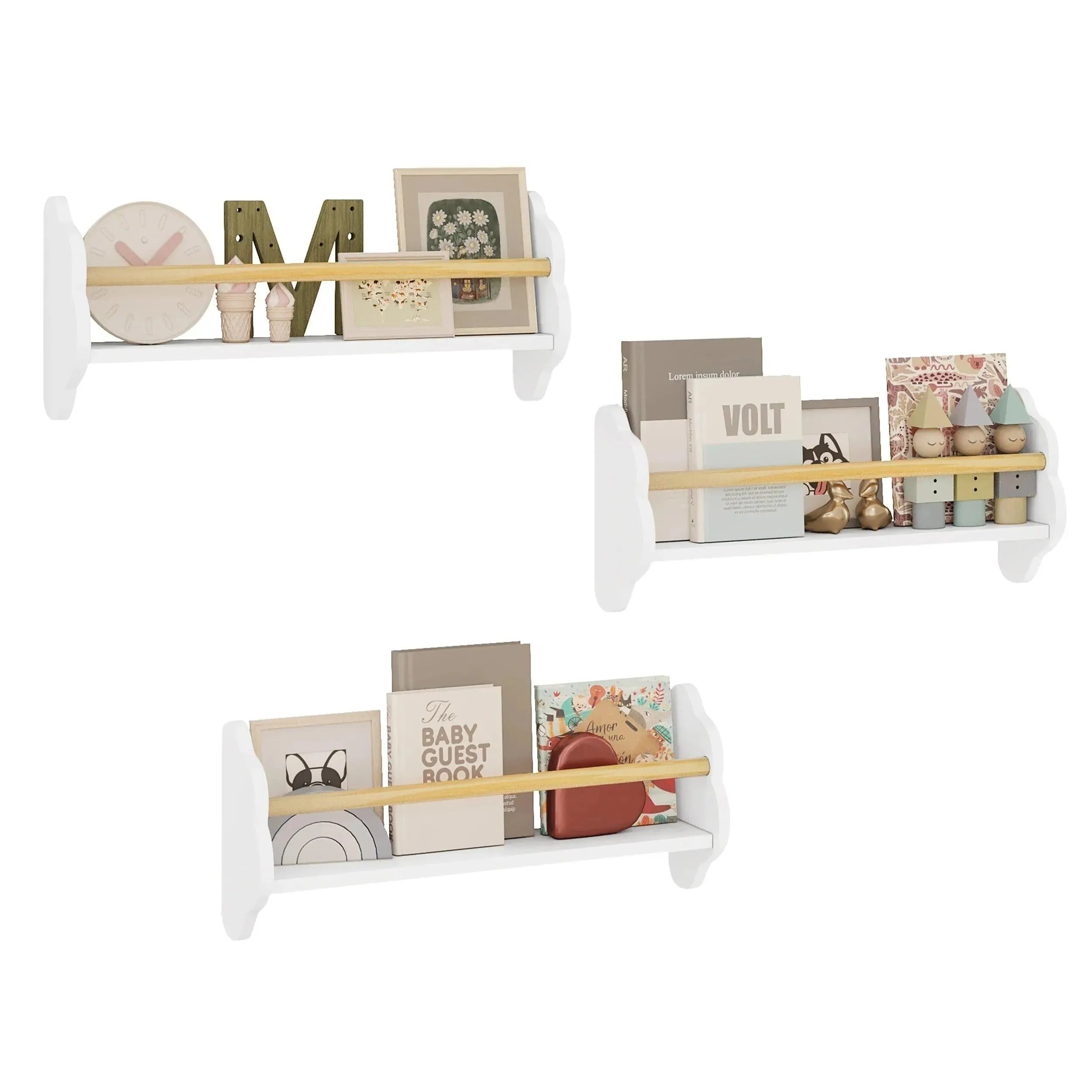 Feronza™ 3-Delige Set Witte Kinderboekenkasten Wandplanken - Feronza